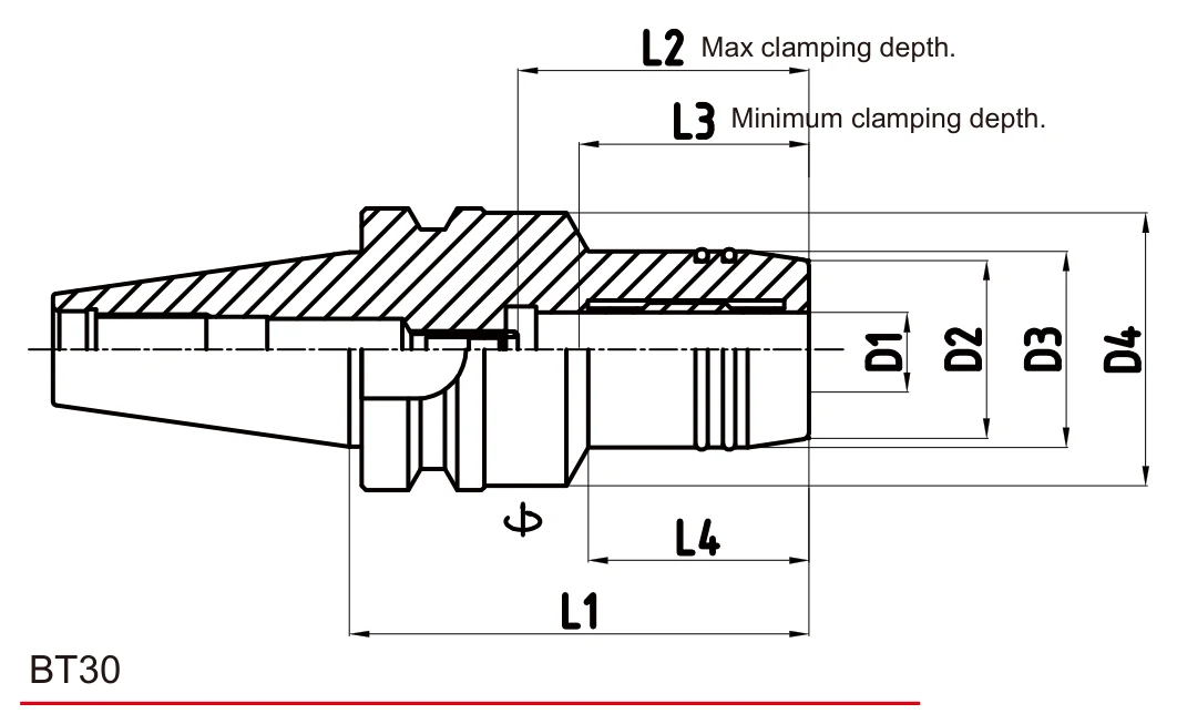 Grip Hydro Micron BT30 teknik çizim — D/L ölçü şeması