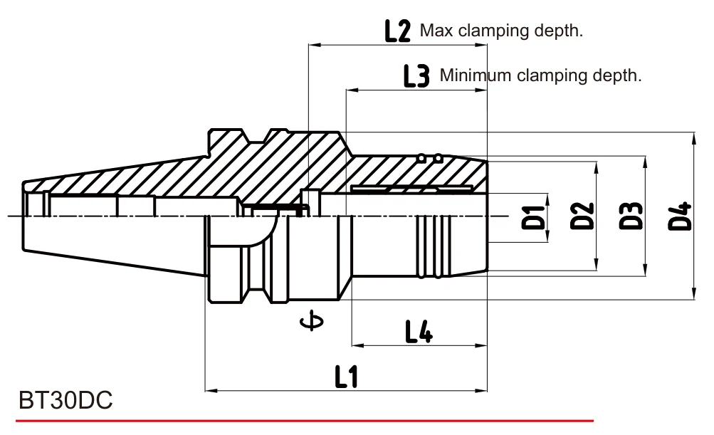 Grip Hydro Micron BT30DC teknik çizim — D/L ölçü şeması