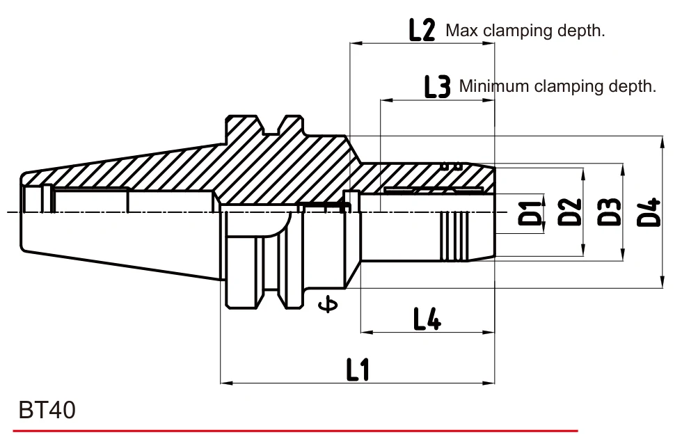 Grip Hydro Micron BT40 teknik çizim — D/L ölçü şeması