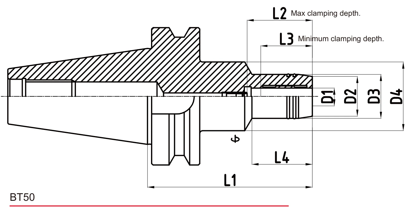 Grip Hydro Micron BT50 teknik çizim — D/L ölçü şeması