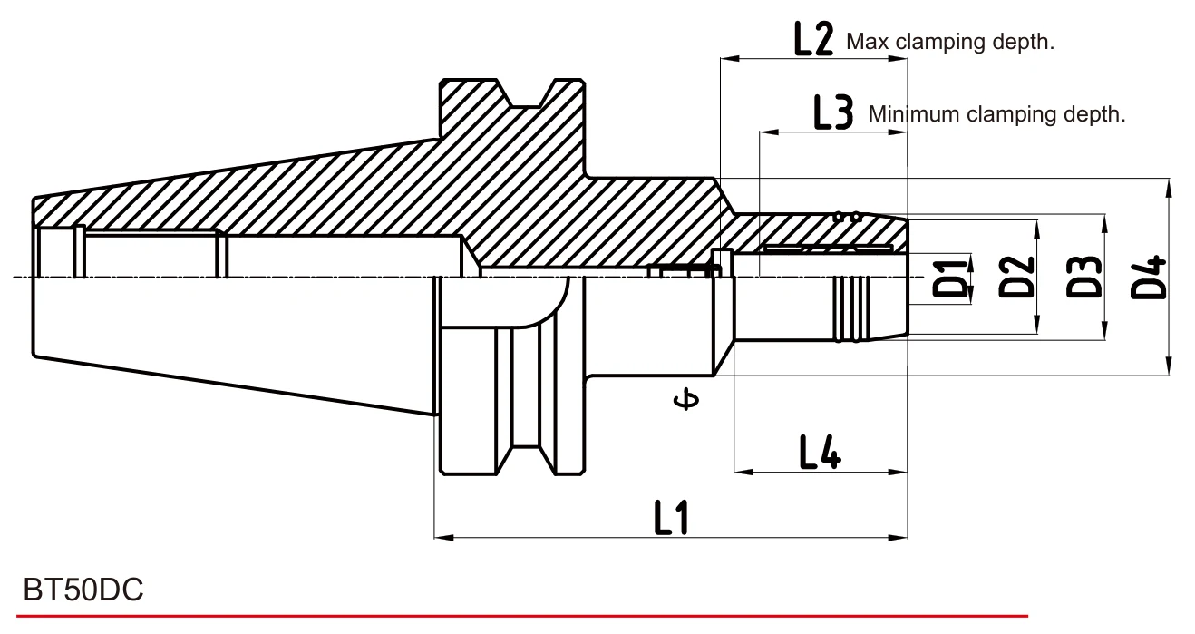 Grip Hydro Micron BT50DC teknik çizim — D/L ölçü şeması