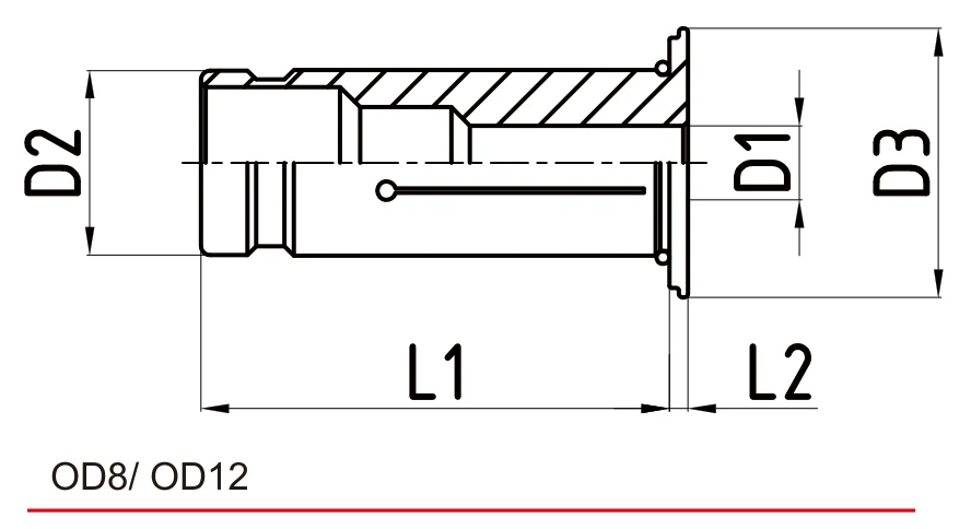 Grip Hydro Swiss Turn OD8 teknik çizim — D/L ölçü şeması