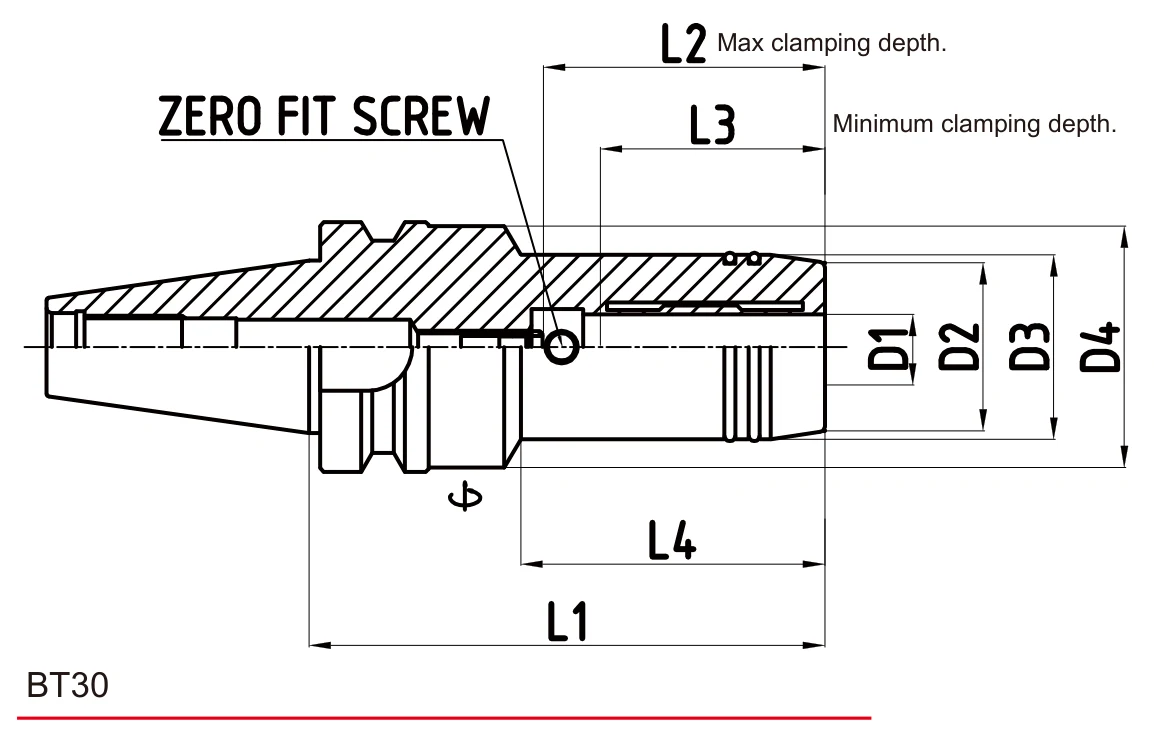 Grip Hydro Zero Fit BT30 teknik çizim — D/L ölçü şeması