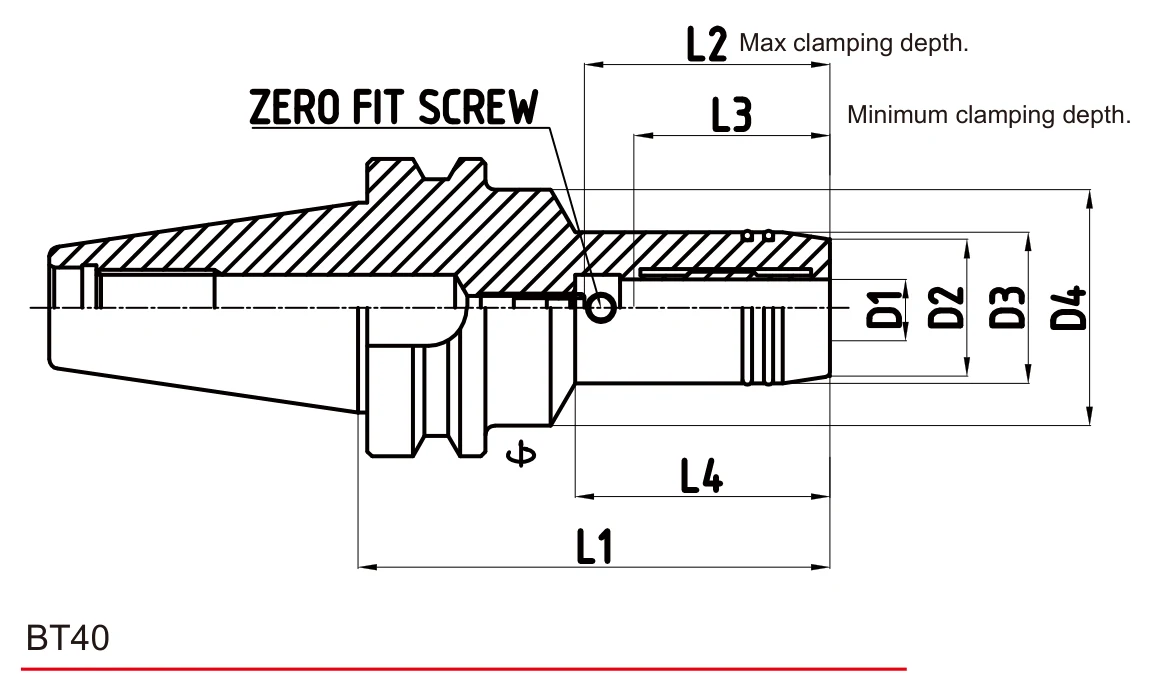 Grip Hydro Zero Fit BT40 teknik çizim — D/L ölçü şeması