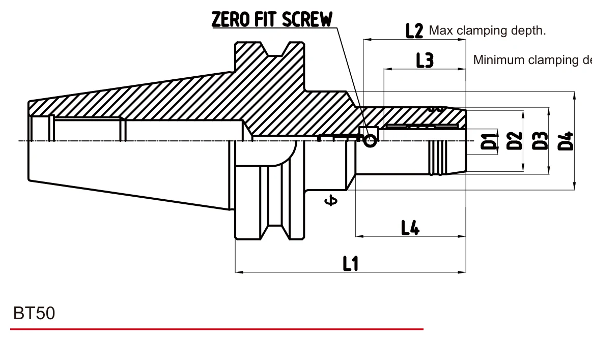 Grip Hydro Zero Fit BT50 teknik çizim — D/L ölçü şeması