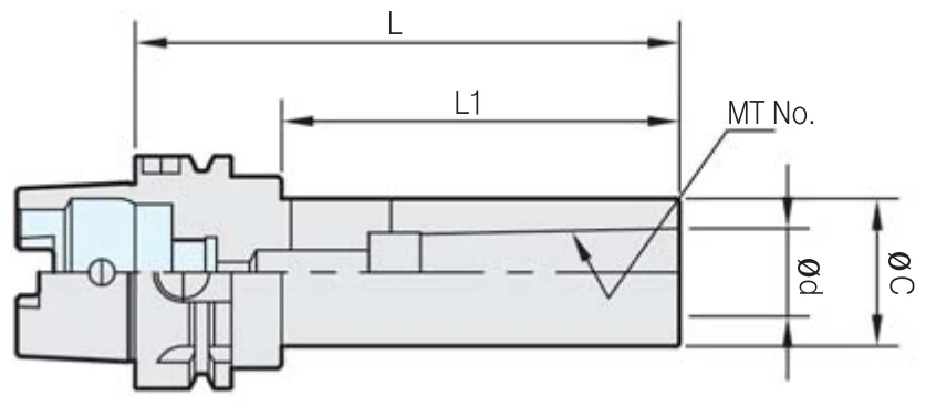 Selux Mors / Jacobs Koniği HSK100A teknik çizim — L/L1 ölçü şeması