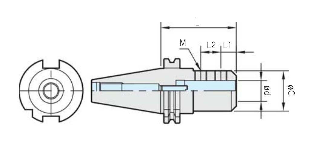 Selux Yandan Baskılı Tutucu SK40 teknik çizim — L/L1 ölçü şeması